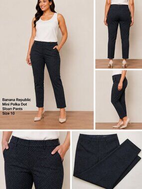 Banana Republic Mini Polka Dot Black Sloan Dress Pants Size 10 Career Wear